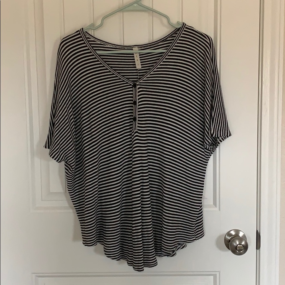 black and white striped top.